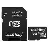Карта памяти micro SDHC, 8 GB, SMARTBUY, 10 Мб/сек. (class 10), с адаптером, SB8GBSDCL10-01 за 358 ₽. Карты памяти. Доставка по РФ. Без переплат!