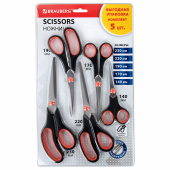 Ножницы BRAUBERG SOFT GRIP НАБОР 5 штук (140, 170, 190, 220, 240 мм), эргономичные черно-красные ручки, ВЫГОДНАЯ УПАКОВКА, 238410 за 616 ₽. Ножницы универсальные.  Доставка по РФ. Без переплат!
