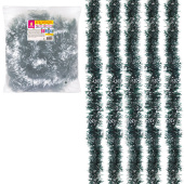 Мишура КОМПЛЕКТ 4 штуки + 1 в подарок!, диаметр 70 мм, длина 2 м, зеленая с белыми кончиками, 592216 за 286 ₽. Мишура, дождик, гирлянды.  Доставка по РФ. Без переплат!