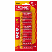 Батарейки солевые "пальчиковые" КОМПЛЕКТ 10+1 шт., CROMEX (КРОМЕКС) Super Heavy Duty, AA (R6,15A), блистер, 456256 за 127 ₽. Батарейки.  Доставка по РФ. Без переплат!