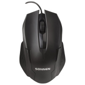 Мышь проводная SONNEN М-713, USB, 1000 dpi, 2 кнопки + колесо-кнопка, оптическая, черная, 512637 за 228 ₽. Мыши проводные компьютерные.  Доставка по РФ. Без переплат!