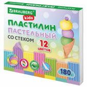 Пластилин классический пастельные цвета BRAUBERG KIDS, 12 цветов, 180 грамм, стек, 106681 за 111 ₽. Пластилин.  Доставка по РФ. Без переплат!