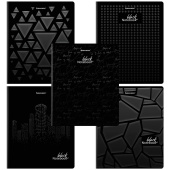 Тетрадь А5, 48 л., BRAUBERG, скоба, клетка, матовая ламинация, выборочный лак, "Black" (микс в спайке), 404375 за 49 ₽. Тетради 40-48 листов.  Доставка по РФ. Без переплат!