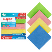 Салфетка из МИКРОФИБРЫ универсальная 40х40 см, КОМПЛЕКТ 4 шт., MULTI PRO COLOUR, 280 г/м2, LAIMA, 607793 за 446 ₽. Салфетки хозяйственные.  Доставка по РФ. Без переплат!