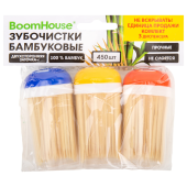 Зубочистки бамбуковые 450 штук, КОМПЛЕКТ 3 диспенсера по 150 штук, BOOMHOUSE (БУМХАУС), 701947 за 55 ₽. Зубочистки.  Доставка по РФ. Без переплат!