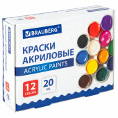 Краски акриловые для рисования и творчества 12 цветов по 20 мл, BRAUBERG, 192564 за 360 ₽. Краски акриловые художественные в наборах.  Доставка по РФ. Без переплат!
