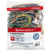 Резинки банковские универсальные диаметром 60 мм, BRAUBERG 100 г, цветные, натуральный каучук, 440036 за 75 ₽. Резинки для денег.  Доставка по РФ. Без переплат!