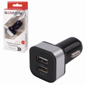 Зарядное устройство автомобильное SONNEN, 2 порта USB, выходной ток 2,1 А, черное-белое, 454796 за 314 ₽. Зарядные устройства для портативной электроники.  Доставка по РФ. Без переплат!
