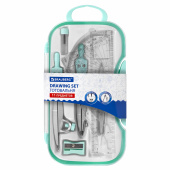 Готовальня BRAUBERG SCHOOL KIT, 11 предметов, циркуль 115 мм, циркуль 125 мм, чертежные принадлежности, мятный цвет, 210706 за 361 ₽. Циркули и готовальни.  Доставка по РФ. Без переплат!