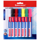 Маркер-краска лаковый EXTRA (paint marker) 4 мм, НАБОР 7 цветов, УСИЛЕННАЯ НИТРО-ОСНОВА, BRAUBERG, 152001 за 691 ₽. Маркеры-краски лаковые.  Доставка по РФ. Без переплат!