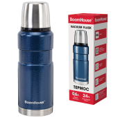 Термос 0,6 л, BOOMHOUSE (БумХаус) DARKBLUE, нержавеющая сталь SUS304, молотковая эмаль, крышка/кружка, синий, 700309 за 646 ₽. Термосы.  Доставка по РФ. Без переплат!