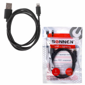 Кабель USB 2.0 – Lightning, 1 м, SONNEN, медь, для передачи данных и зарядки, черный, 513116 за 156 ₽. Кабели USB - MicroUSB/Apple/Type-C.  Доставка по РФ. Без переплат!