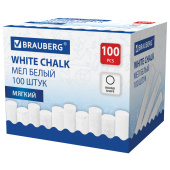 Мел белый круглый мягкий, 100 штук, BRAUBERG, картонная упаковка, 272768 за 100 ₽. Мел белый и цветной.  Доставка по РФ. Без переплат!