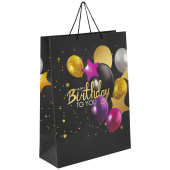 Пакет подарочный (1 штука) 33x13x45 см, ЗОЛОТАЯ СКАЗКА "Happy Birthday", фольга, черный, 608240 за 106 ₽. Пакеты подарочные.  Доставка по РФ. Без переплат!