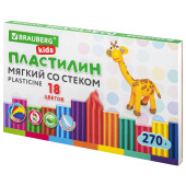 Пластилин мягкий восковой BRAUBERG KIDS, 18 цветов, 270 г, со стеком, 106497 за 222 ₽. Пластилин.  Доставка по РФ. Без переплат!