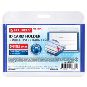 Бейдж горизонтальный для пропуска и ID-карт, 54х85 мм, синий, BRAUBERG ULTRA, 238914 за 60 ₽. Бейджи.  Доставка по РФ. Без переплат!