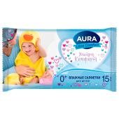 Салфетки влажные детские 15 шт., AURA Ultra Comfort, 0+, без спирта, 8492 за 15 ₽. Салфетки влажные детские.  Доставка по РФ. Без переплат!