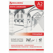 Картон белый БОЛЬШОГО ФОРМАТА, А2 МЕЛОВАННЫЙ (глянцевый), 10 листов, в папке, BRAUBERG, 400х590 мм, 124764 за 329 ₽. Картон белый в наборах.  Доставка по РФ. Без переплат!