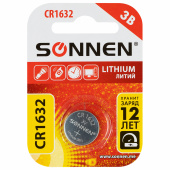 Батарейка литиевая SONNEN Lithium CR1632, "таблетка, дисковая, кнопочная", 1 шт., блистер, 457138 за 26 ₽. Батарейки.  Доставка по РФ. Без переплат!