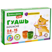 Гуашь BRAUBERG KIDS 24 цвета по 15 мл, надежная упаковка, 192688 за 460 ₽. Гуашь школьная.  Доставка по РФ. Без переплат!