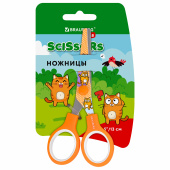 Ножницы 130 мм оранжевые, с цветной печатью "Котики", закругленные, BRAUBERG KIDS, 238351 за 135 ₽. Ножницы детские.  Доставка по РФ. Без переплат!