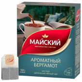 Чай МАЙСКИЙ "Ароматный бергамот" черный цейлонский байховый, 100 пакетиков по 1,5 г, 102627 за 281 ₽. Чай пакетированный.  Доставка по РФ. Без переплат!