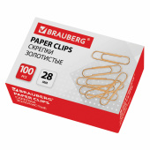Скрепки BRAUBERG, 28 мм, золотистые, 100 шт., в картонной коробке, 221529 за 57 ₽. Скрепки канцелярские.  Доставка по РФ. Без переплат!