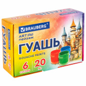 Гуашь BRAUBERG "ART ПЕЙЗАЖ", 6 цветов по 20 мл, 192555 за 101 ₽. Гуашь школьная.  Доставка по РФ. Без переплат!