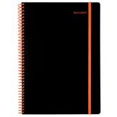 Тетрадь обложка пластик, А4 80 л., спираль пластик, резинка, клетка, BRAUBERG, черный/оранжевый, 405382 за 222 ₽. Тетради формата А4.  Доставка по РФ. Без переплат!