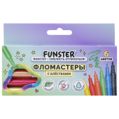 Фломастеры с блестками FUNSTER (ФАНСТЕР) "GLITTER" 6 цветов, ударопрочный наконечник, 152628 за 228 ₽. Фломастеры классические.  Доставка по РФ. Без переплат!
