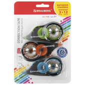 Корректирующая лента BRAUBERG ULTRA COLOR, 5 мм x 12 м, механизм перемотки, ВЫГОДНАЯ УПАКОВКА 3 штуки в блистере, 271253 за 312 ₽. Корректирующие ленты.  Доставка по РФ. Без переплат!