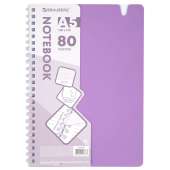 Тетрадь обложка пластик, А5 80 л., гребень мягкий, вырубка для ручки, клетка, BRAUBERG, сиреневый, 405379 за 145 ₽. Тетради более 60 листов.  Доставка по РФ. Без переплат!