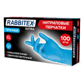 Перчатки нитриловые универсальные RABBITEX (РАББИТЕКС) Extra, 50 пар (100 шт.), голубые, размер XL (очень большой), 702162 за 499 ₽. Перчатки одноразовые хозяйственные.  Доставка по РФ. Без переплат!