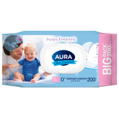 Салфетки влажные детские 200 шт., AURA Ultra Comfort, без спирта, 0+, с пластиковым клапаном, 8839 за 140 ₽. Салфетки влажные детские.  Доставка по РФ. Без переплат!