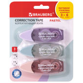 Корректирующая лента BRAUBERG PASTEL, 5 мм х 6 м, ВЫГОДНАЯ УПАКОВКА 3 штуки в блистере, 272658 за 244 ₽. Корректирующие ленты.  Доставка по РФ. Без переплат!