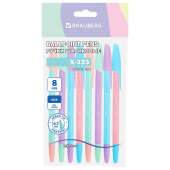 Ручки шариковые BRAUBERG "X-333 PASTEL MIX", НАБОР 8 ШТУК, СИНИЕ, узел 0,7 мм, линия письма 0,35 мм, 144535 за 87 ₽. Ручки шариковые неавтоматические.  Доставка по РФ. Без переплат!