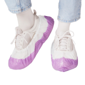 Бахилы двойные, КОМПЛЕКТ 100 шт. (50 пар), ЭКСТРА, 39х14 см, 32 мкм, 3 г, бело-фиолетовые, ELEGREEN, ПНД-8/8/1р-Б-Ф за 175 ₽. Бахилы.  Доставка по РФ. Без переплат!