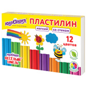 Пластилин мягкий ЮНЛАНДИЯ "ВЕСЕЛЫЙ ШМЕЛЬ", 12 цветов, 180 г, СО СТЕКОМ, 106672 за 110 ₽. Пластилин.  Доставка по РФ. Без переплат!