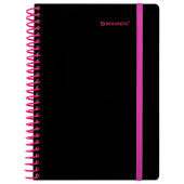 Тетрадь обложка пластик, А5 80 л., спираль пластик, резинка, клетка, BRAUBERG, черный/розовый, 405384 за 132 ₽. Тетради более 60 листов.  Доставка по РФ. Без переплат!