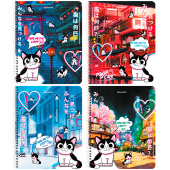 Тетрадь А5 80 л. BRAUBERG, гребень, клетка, обложка картон, "Anime Cats" (микс в спайке), 404415 за 77 ₽. Тетради более 60 листов.  Доставка по РФ. Без переплат!