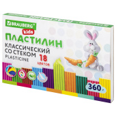 Пластилин классический BRAUBERG KIDS, 18 цветов, 360 г, со стеком, 106510 за 169 ₽. Пластилин.  Доставка по РФ. Без переплат!