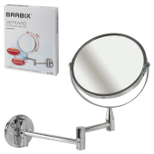 Зеркало настенное BRABIX, диаметр 17 см, двухстороннее, с увеличением, нержавеющая сталь, выдвижное (петли), 604952 за 1&nbsp;868 ₽. Зеркала.  Доставка по РФ. Без переплат!