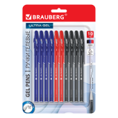 Ручки гелевые BRAUBERG "ULTRA GEL", НАБОР 10 ШТУК (4 ЧЕРНЫХ, 4 СИНИХ, 2 КРАСНЫХ), стандартный наконечник 0,5 мм, линия 0,35 мм, 144270 за 219 ₽. Ручки гелевые неавтоматические.  Доставка по РФ. Без переплат!