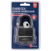 Замок навесной стальной 50 мм "Всепогодный" оцинкованный, прорезиненный, 3 ключа, RABBITEX (РАББИТЕКС), 671301 за 249 ₽. Замки навесные.  Доставка по РФ. Без переплат!