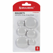 Магниты BRAUBERG "STANDARD", НАБОР 20 мм - 2 шт., 30 мм - 2 шт., 40 мм - 2 шт., серые, BRAUBERG, 237473 за 55 ₽. Магниты для досок.  Доставка по РФ. Без переплат!