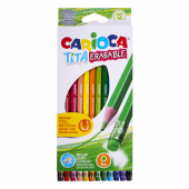 Карандаши цветные стираемые с резинкой CARIOCA "Erasable", 12 цветов, шестигранные, грифель 3 мм, 42897 за 277 ₽. Карандаши цветные.  Доставка по РФ. Без переплат!