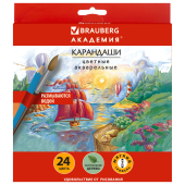 Карандаши цветные акварельные BRAUBERG "АКАДЕМИЯ", 24 цвета, шестигранные, грифель 3 мм, натуральное дерево, 181400 за 346 ₽. Карандаши цветные акварельные.  Доставка по РФ. Без переплат!