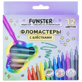 Фломастеры с блестками FUNSTER (ФАНСТЕР) "GLITTER" 12 цветов, ударопрочный наконечник, 152629 за 429 ₽. Фломастеры классические.  Доставка по РФ. Без переплат!