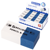 Ластик BRAUBERG "PENCIL & INK", 39х18х12 мм, для ручки и карандаша, бело-синий, 229578 за 26 ₽. Ластики классические.  Доставка по РФ. Без переплат!