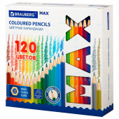 Карандаши цветные супермягкие яркие классические BRAUBERG MAX 120 цветов, шестигранные, натуральное дерево, грифель 3,3 мм, 182006 за 1 846 ₽. Карандаши цветные.  Доставка по РФ. Без переплат!